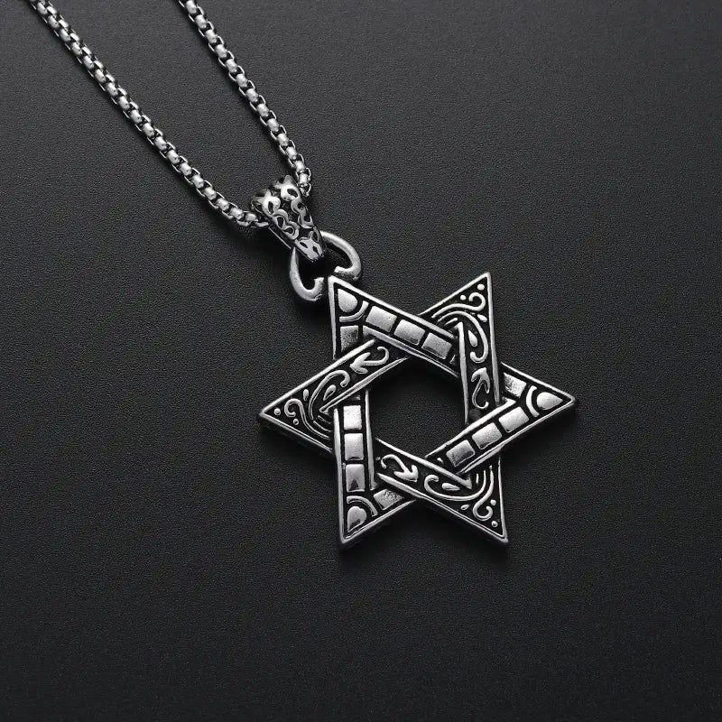 60cm Stainless Steel Vintage Magic Hexagram Pendant Necklaces / KJ0244