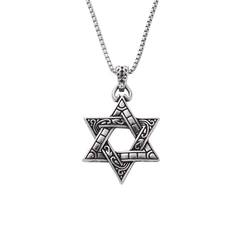 60cm Stainless Steel Vintage Magic Hexagram Pendant Necklaces / KJ0244