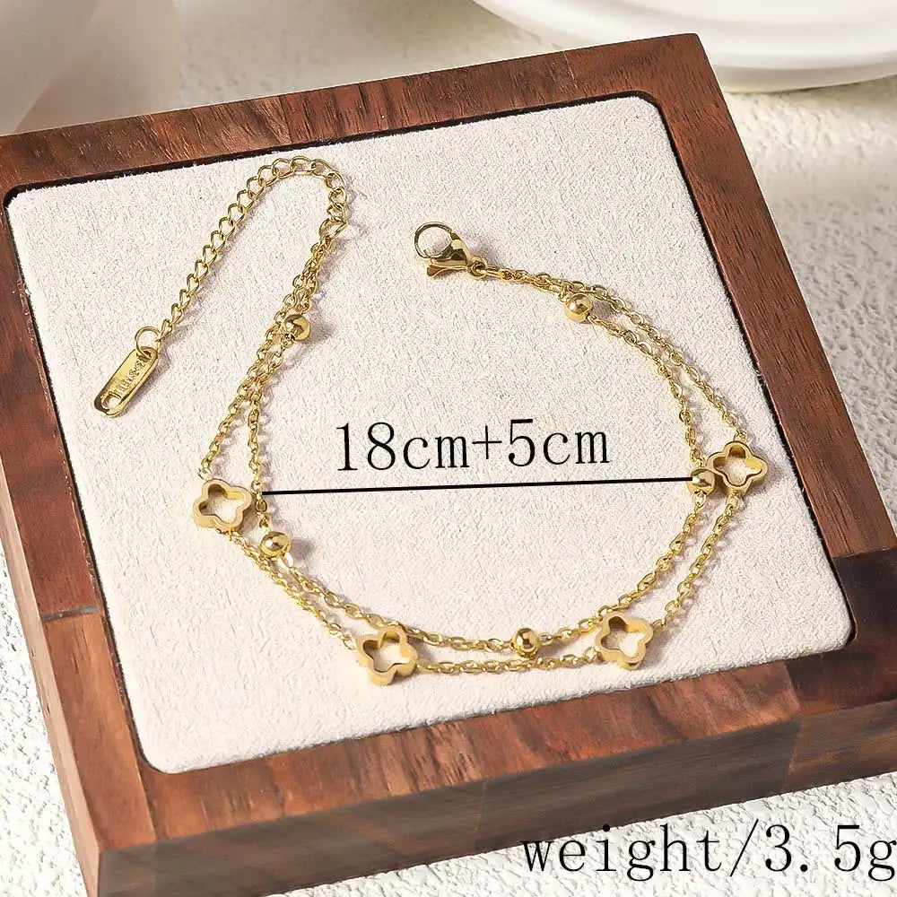 18K Gold PVD Four-leaf clover titanium steel bracelet / 25303079