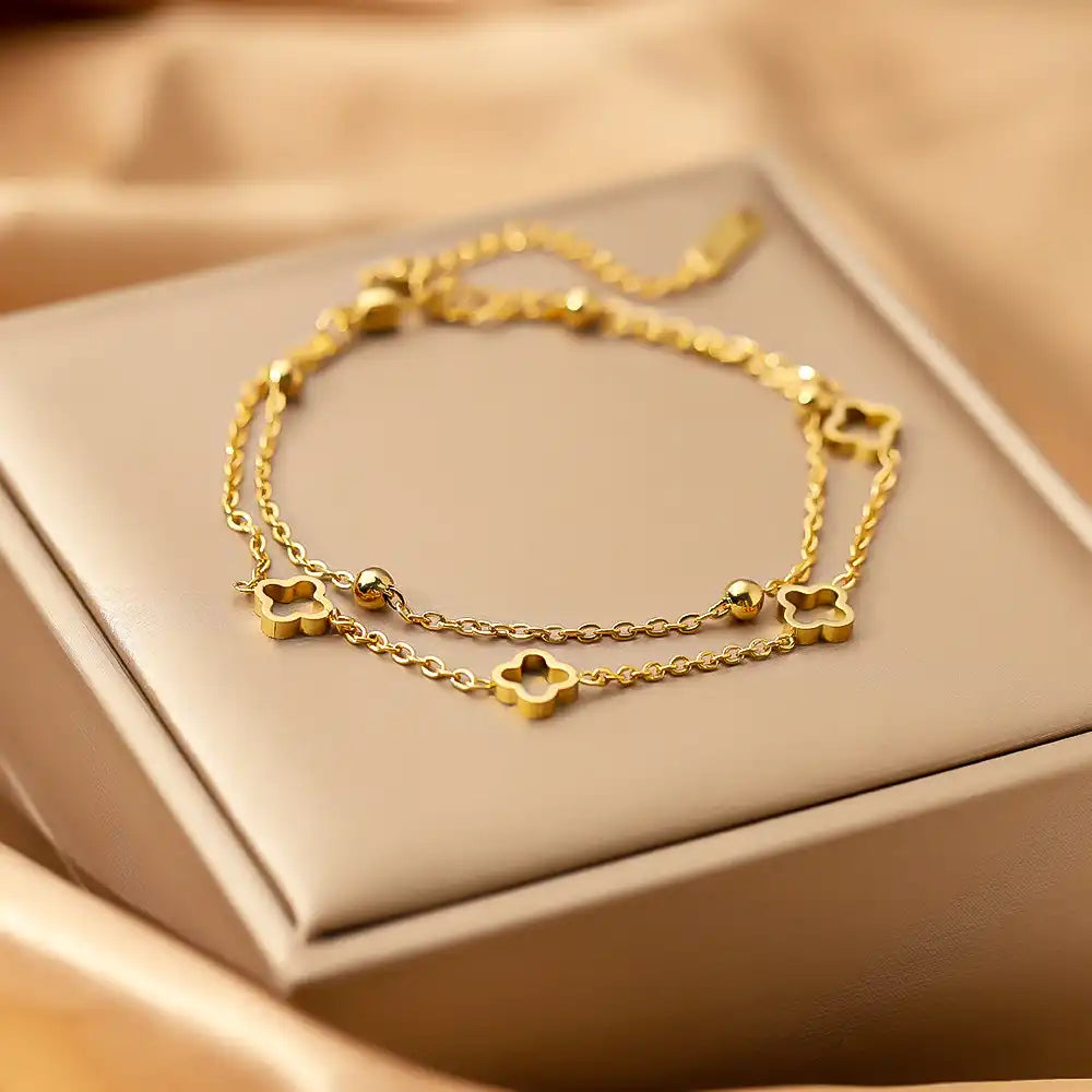 18K Gold PVD Four-leaf clover titanium steel bracelet / 25303079