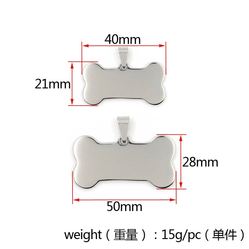 Stainless Steel Blank Engravable Bone Dog Tags / Lot of 10pcs / KT0001