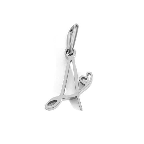 Stainless Steel A-Z Letter Heart Pendant (Pk of 10 ) / KP0002