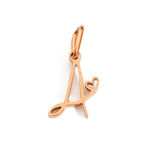 Rose Gold Plated Stainless Steel A-Z Letter Heart Pendant (Pk of 10 ) / KP0004
