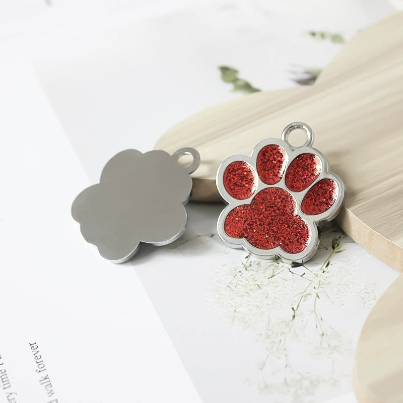 Alloy Shiny Engravable Paw Shape Cat Dog Tags With Keyring ( pk of 10 ) / KT1002