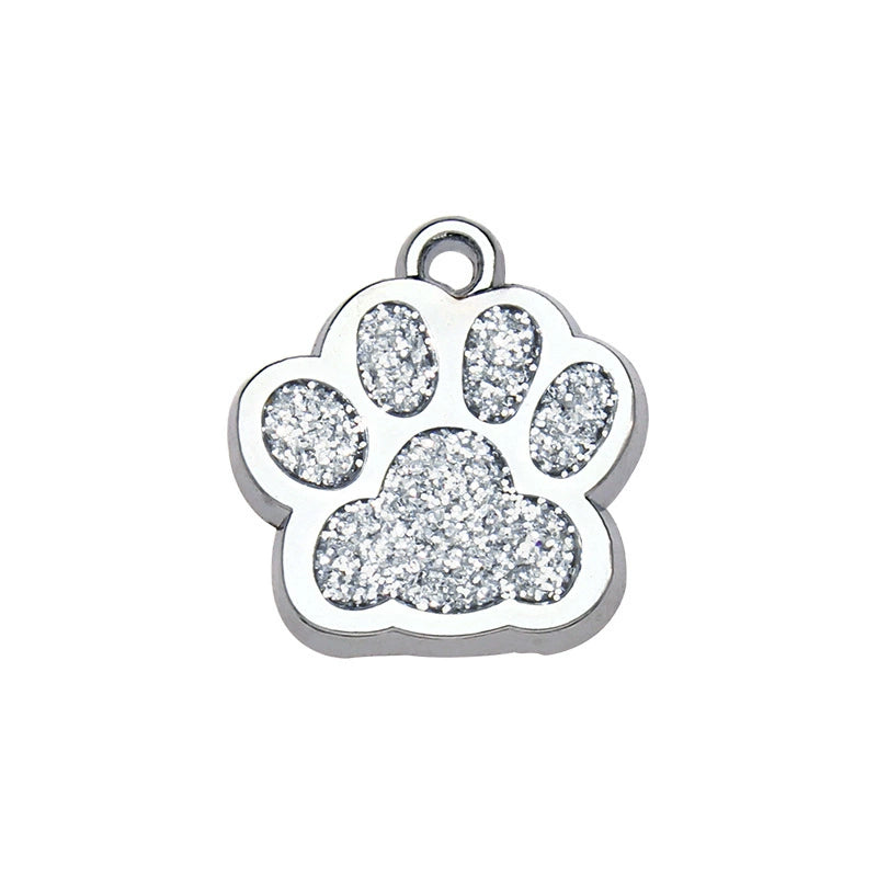 Alloy Shiny Engravable Paw Shape Cat Dog Tags With Keyring ( pk of 10 ) / KT1002