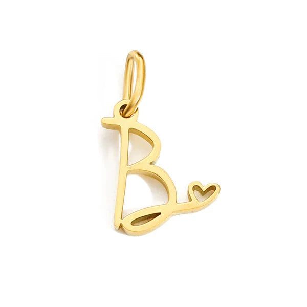 Gold Plated Stainless Steel A-Z Letter Heart Pendant (Pk of 10 ) / KP0003