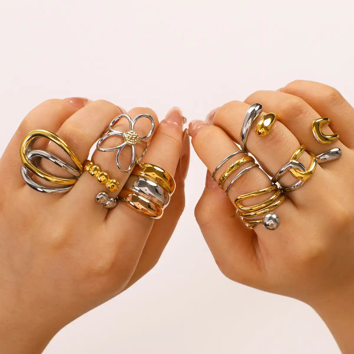 Bicolor Hollow Asymmetric Stainless Steel Ring / 25204008