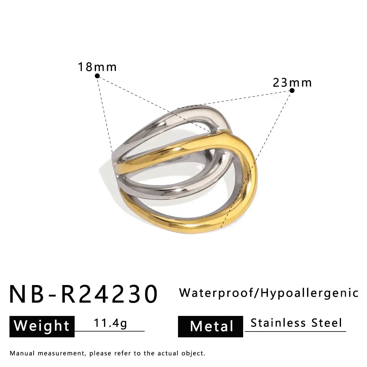 Bicolor Hollow Asymmetric Stainless Steel Ring / 25204008