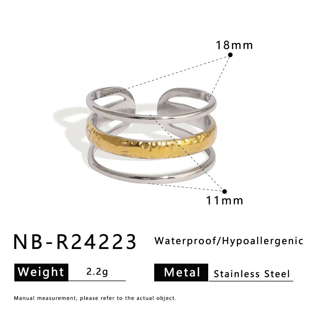 Bicolor Hollow Asymmetric Stainless Steel Ring / 25204008