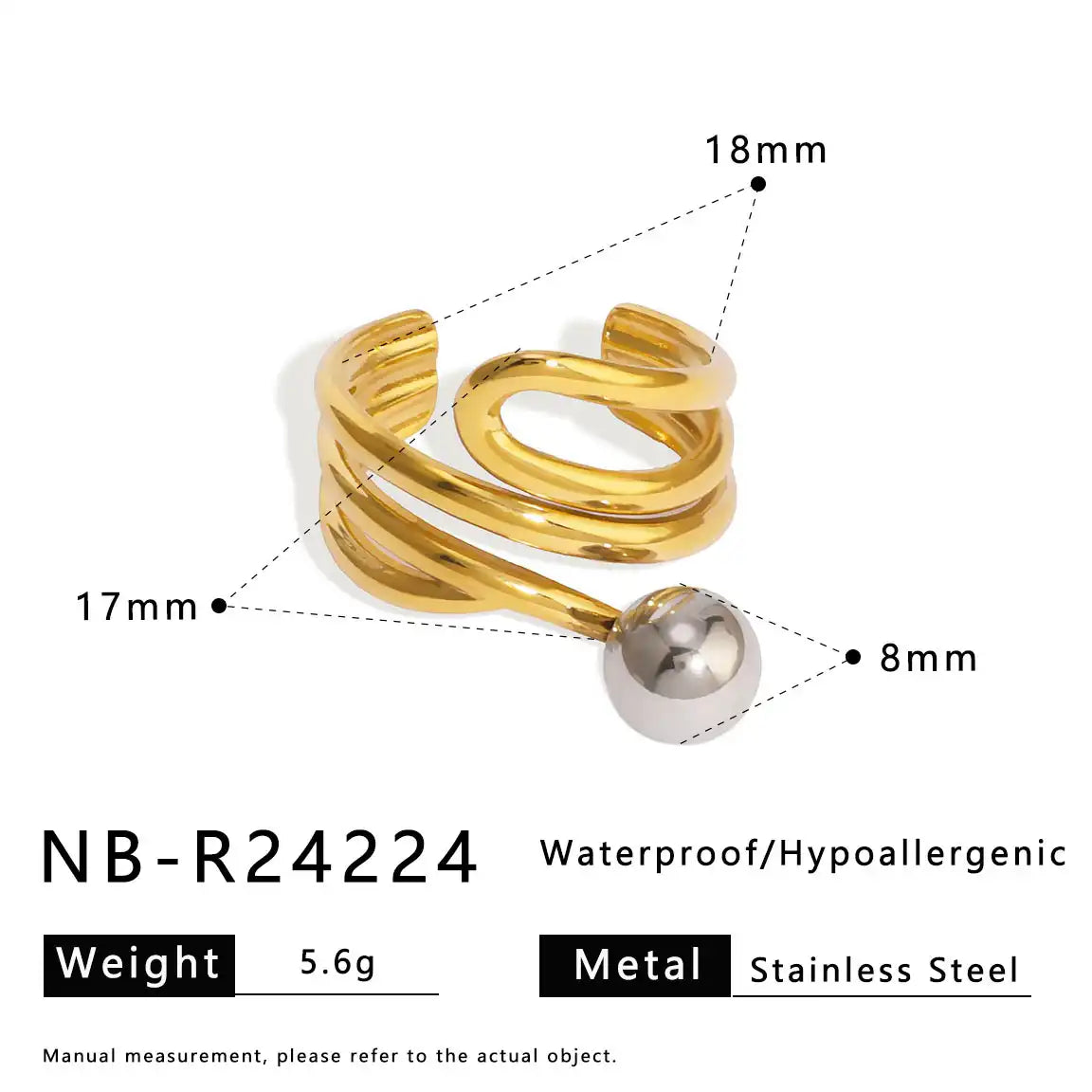 Bicolor Hollow Asymmetric Stainless Steel Ring / 25204008