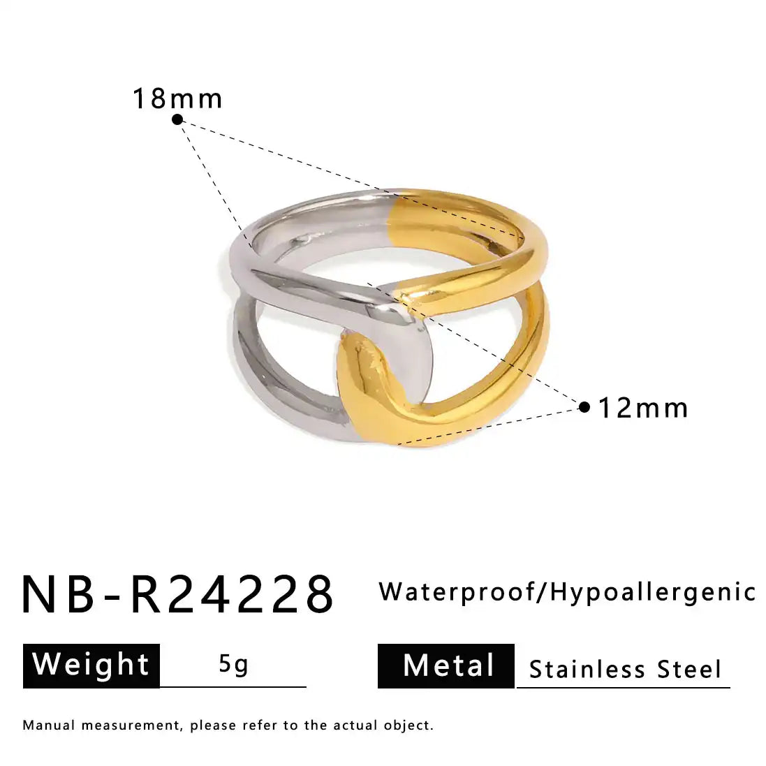 Bicolor Hollow Asymmetric Stainless Steel Ring / 25204008