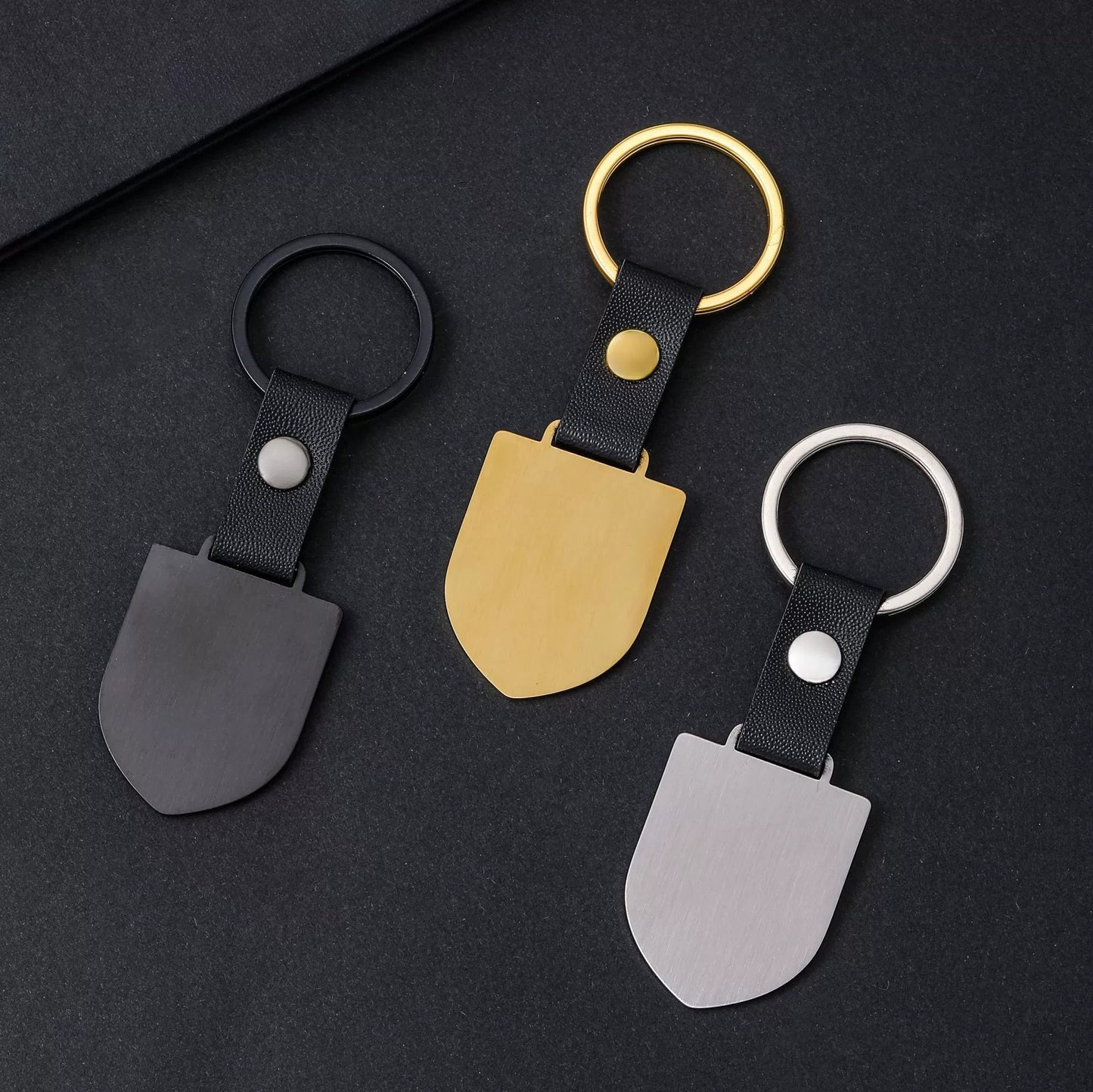 Bulk Engravable wholesale blank stainless steel leather keychain / KC3508