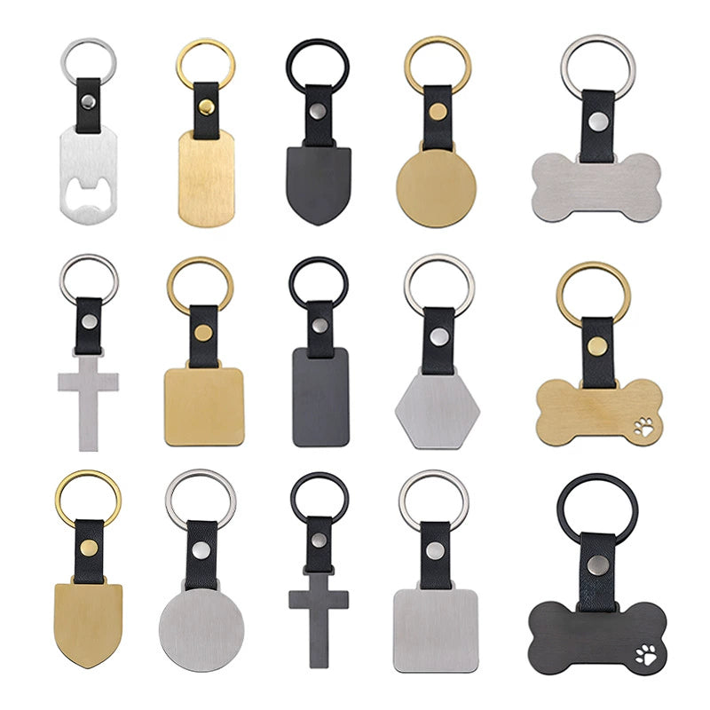 Bulk Engravable wholesale blank stainless steel leather keychain / KC3508