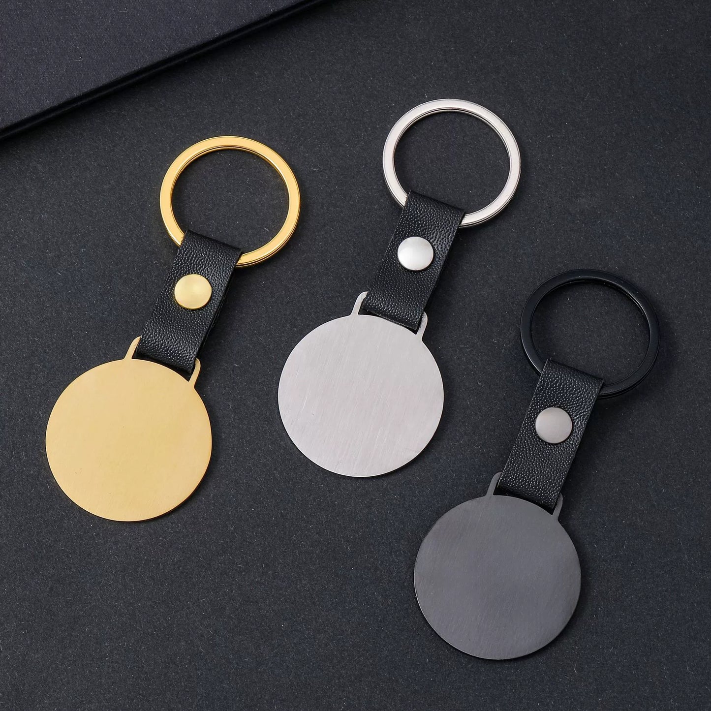 Bulk Engravable wholesale blank stainless steel leather keychain / KC3508
