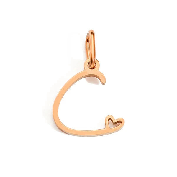 Rose Gold Plated Stainless Steel A-Z Letter Heart Pendant (Pk of 10 ) / KP0004