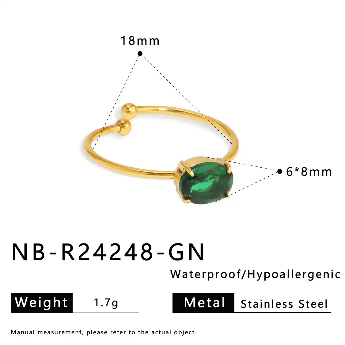 Colorful zircon 18K gold stainless steel ring / 25204007
