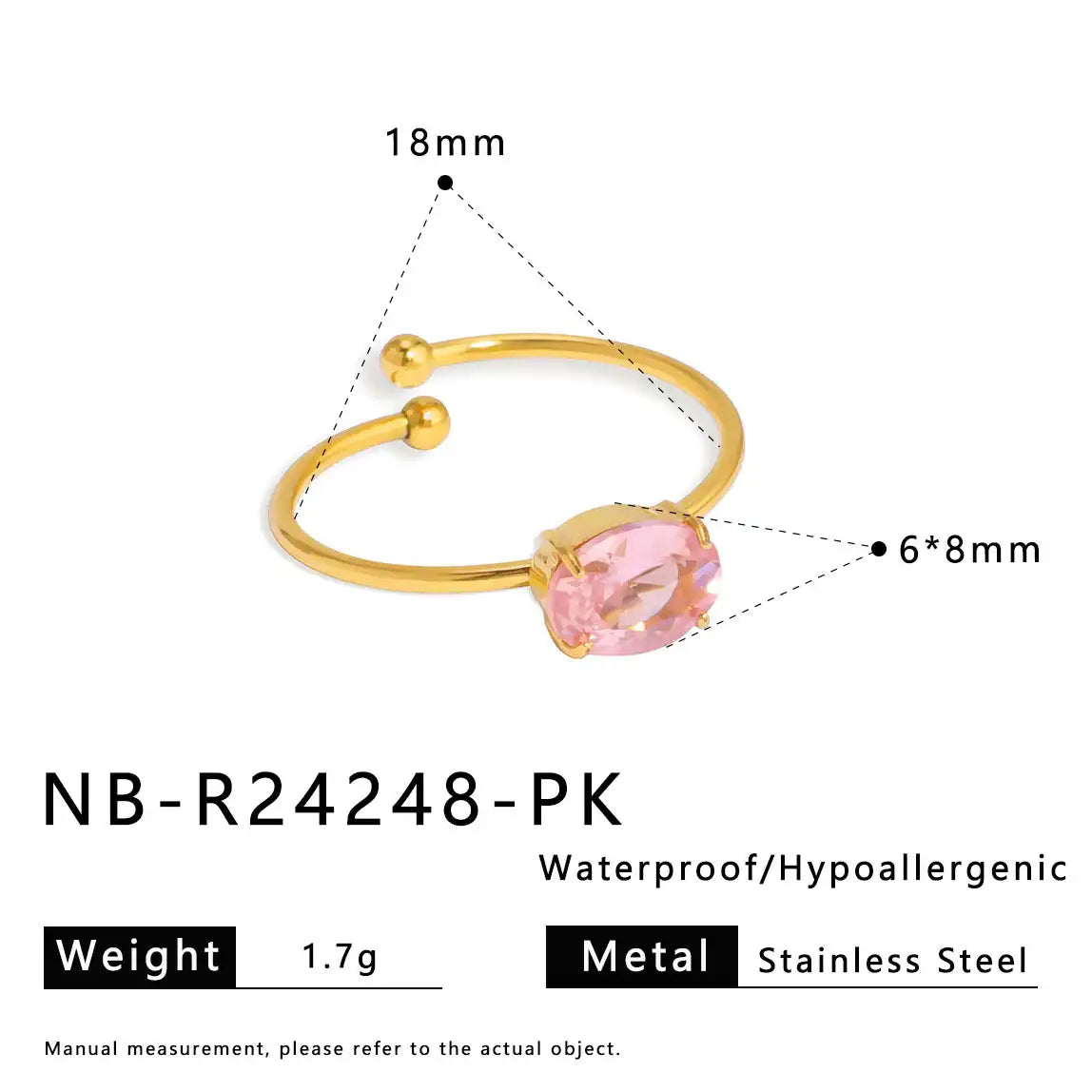 Colorful zircon 18K gold stainless steel ring / 25204007