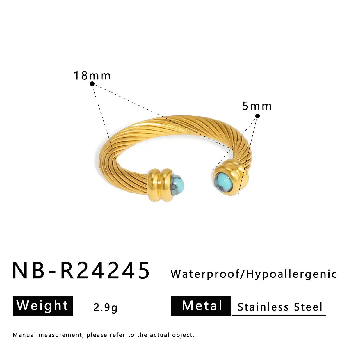 Colorful zircon 18K gold stainless steel ring / 25204007