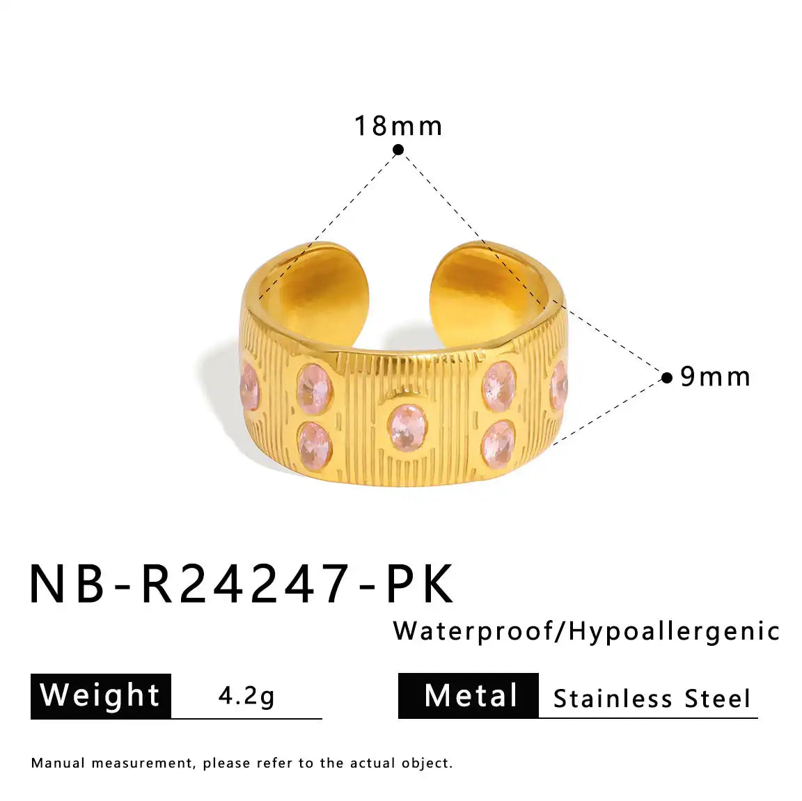 Colorful zircon 18K gold stainless steel ring / 25204007