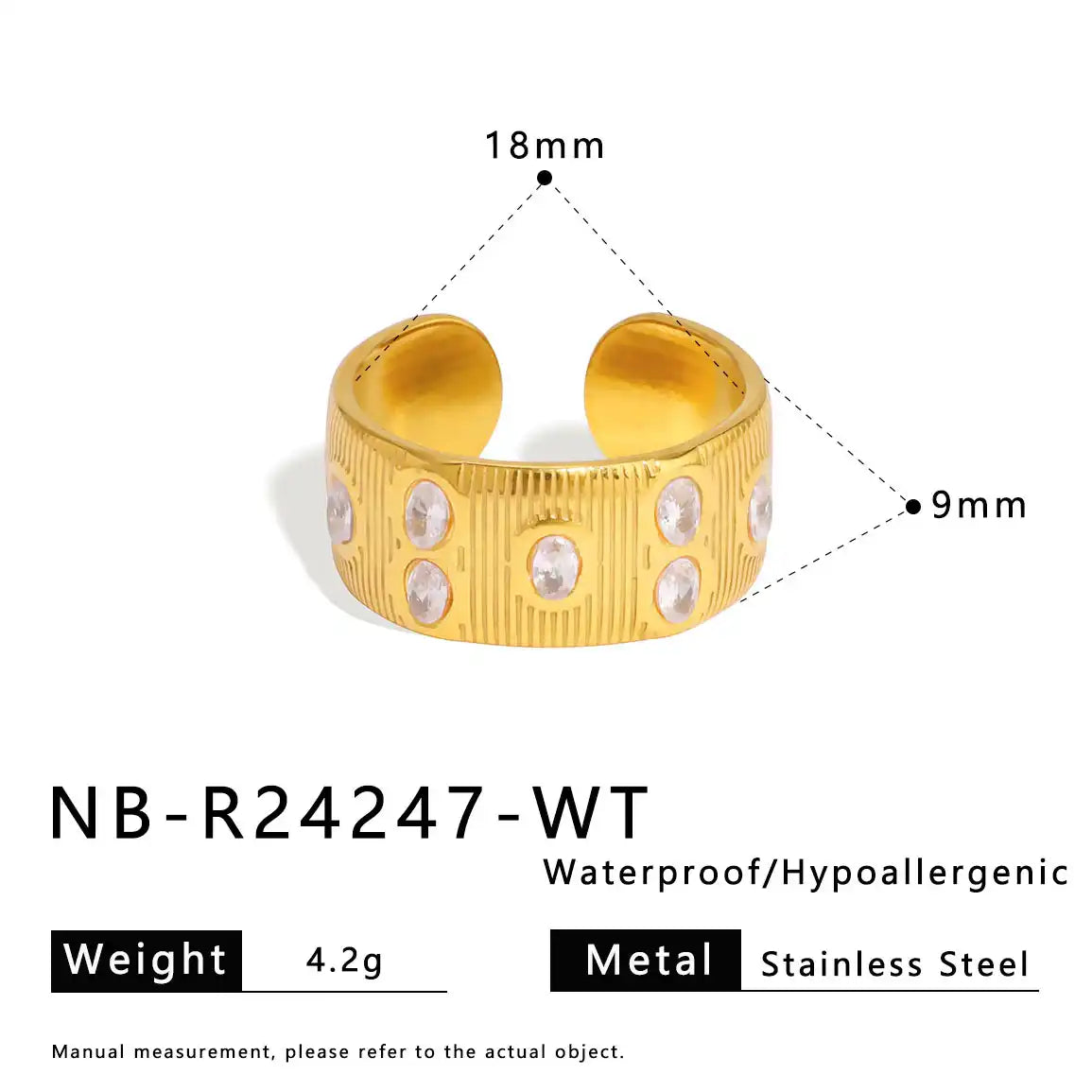 Colorful zircon 18K gold stainless steel ring / 25204007