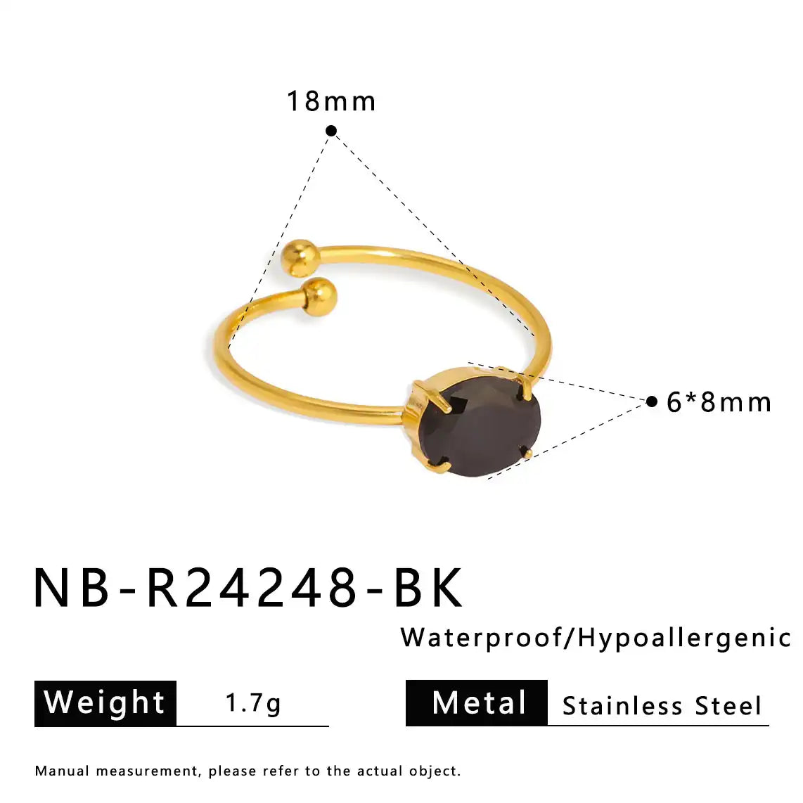 Colorful zircon 18K gold stainless steel ring / 25204007