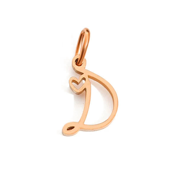 Rose Gold Plated Stainless Steel A-Z Letter Heart Pendant (Pk of 10 ) / KP0004