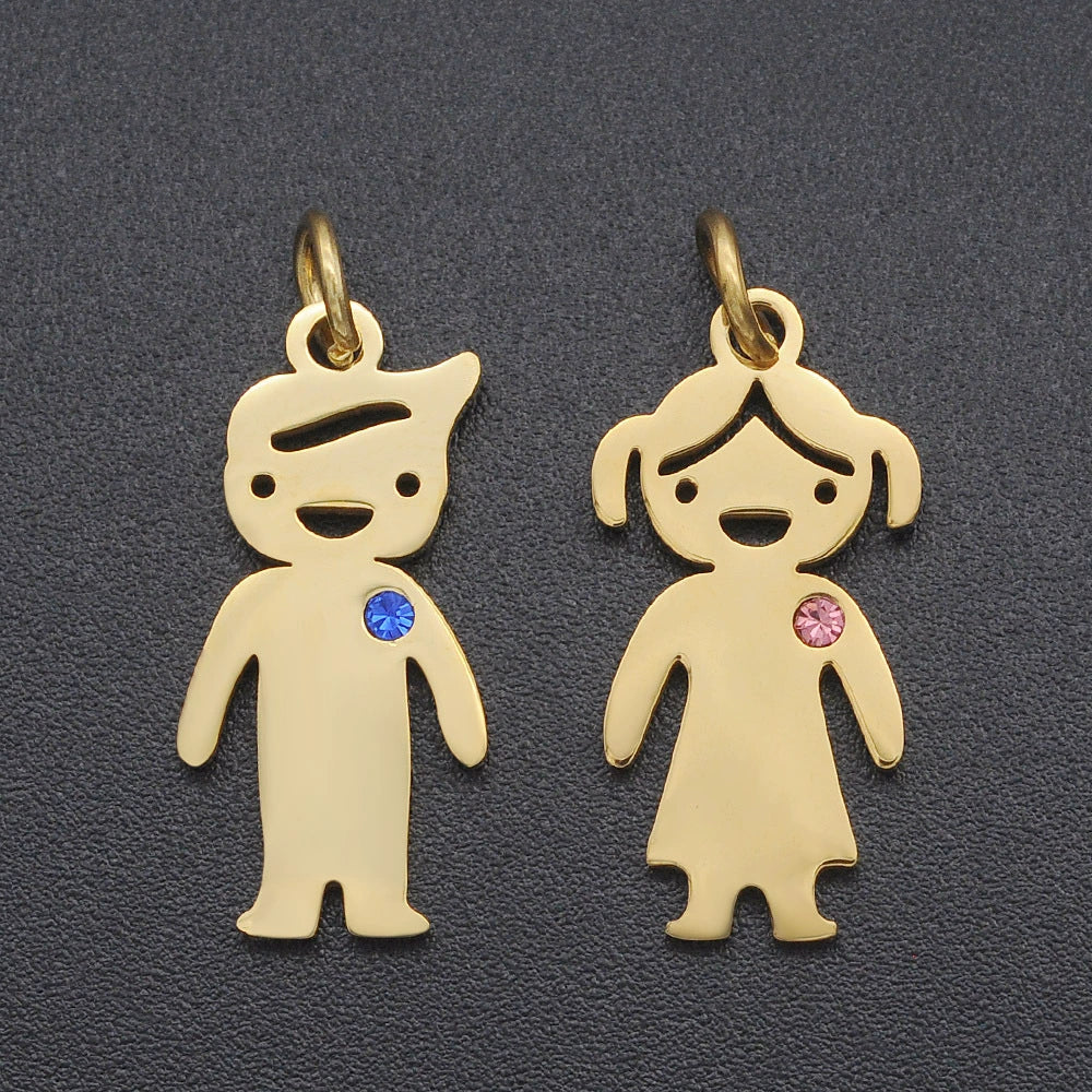 Engravable Stainless Steel Boy Girl Shape Diamond Inlay Pendant (Pk of 5 ) / KC2023