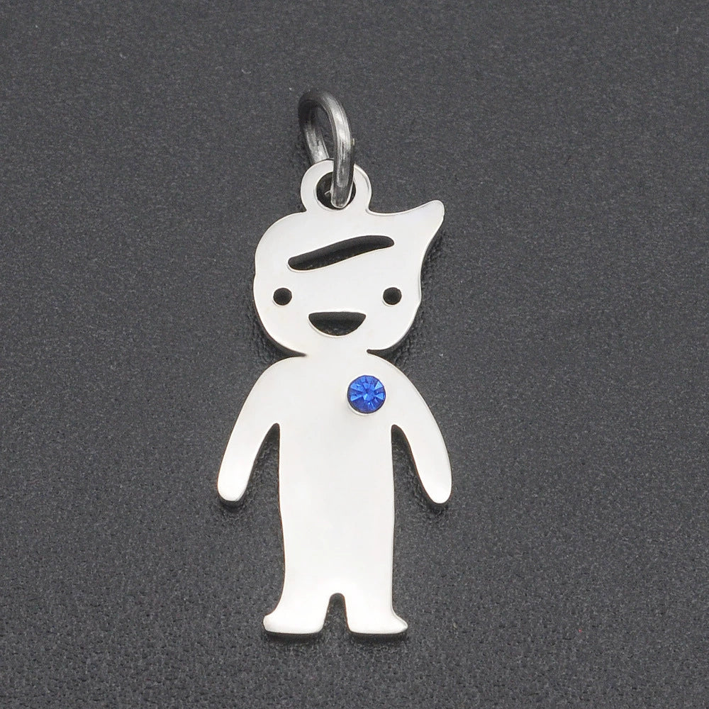 Engravable Stainless Steel Boy Girl Shape Diamond Inlay Pendant (Pk of 5 ) / KC2023
