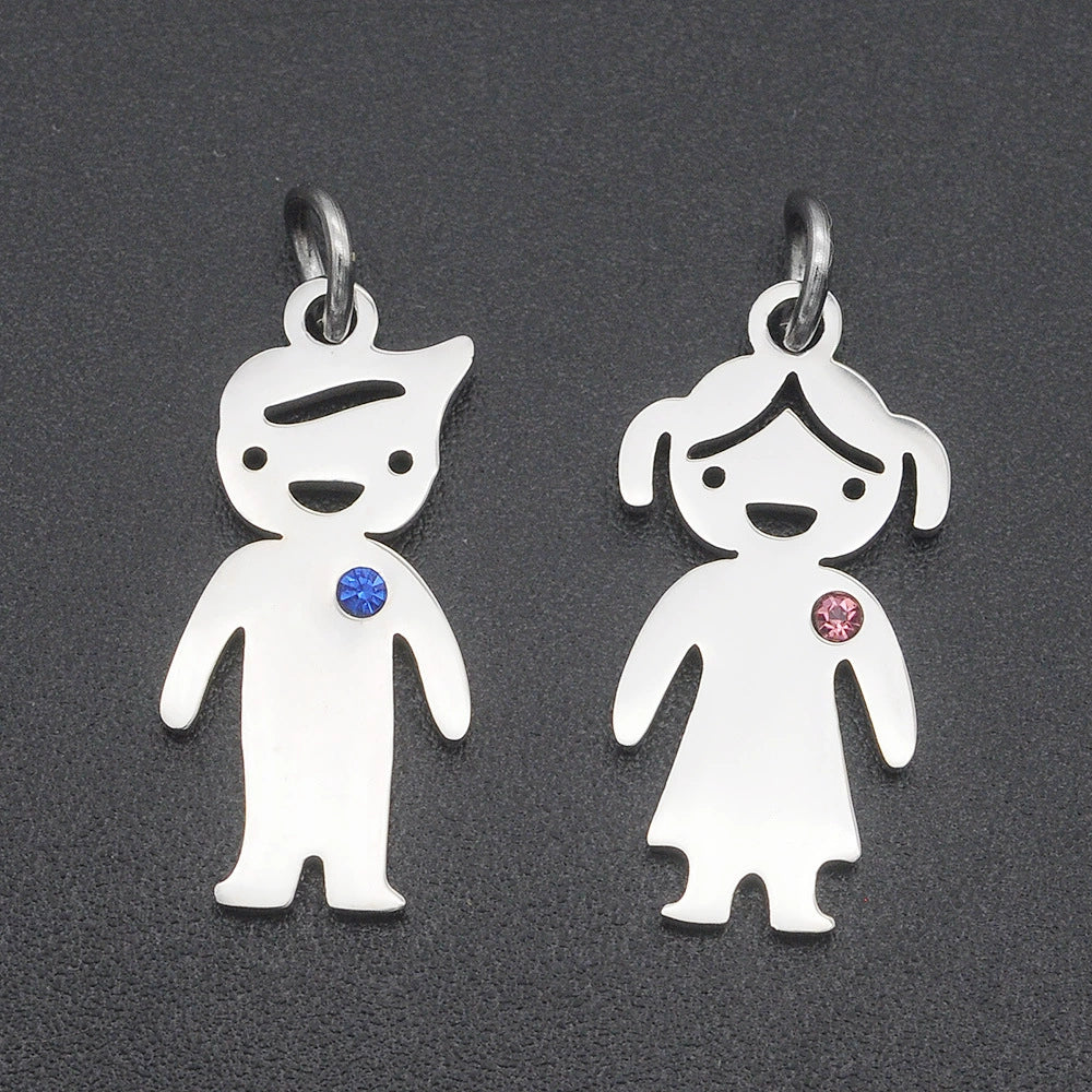 Engravable Stainless Steel Boy Girl Shape Diamond Inlay Pendant (Pk of 5 ) / KC2023