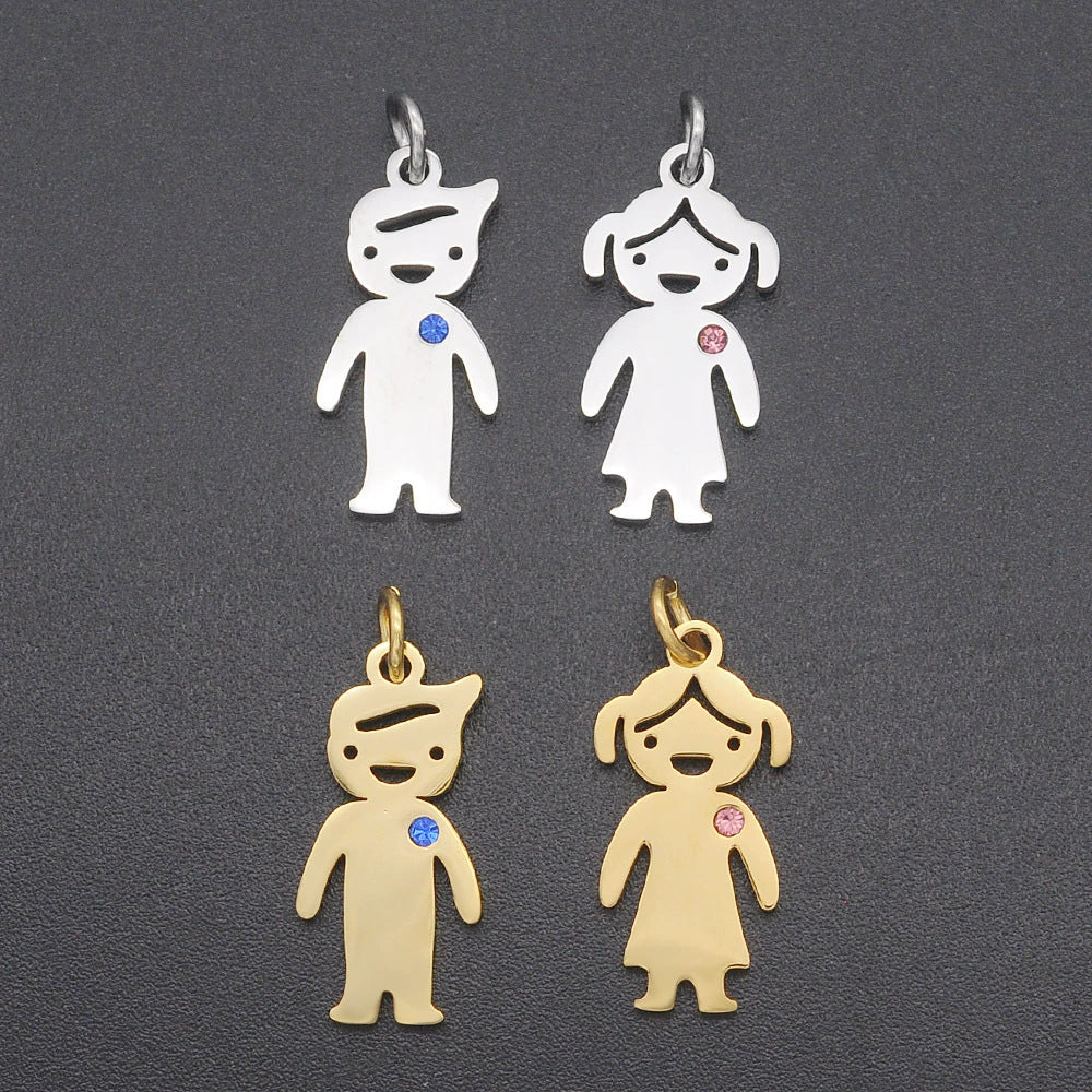 Engravable Stainless Steel Boy Girl Shape Diamond Inlay Pendant (Pk of 5 ) / KC2023