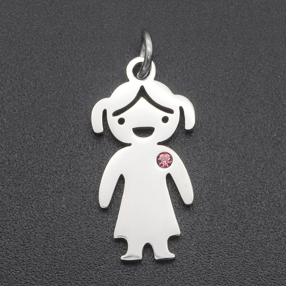 Engravable Stainless Steel Boy Girl Shape Diamond Inlay Pendant (Pk of 5 ) / KC2023
