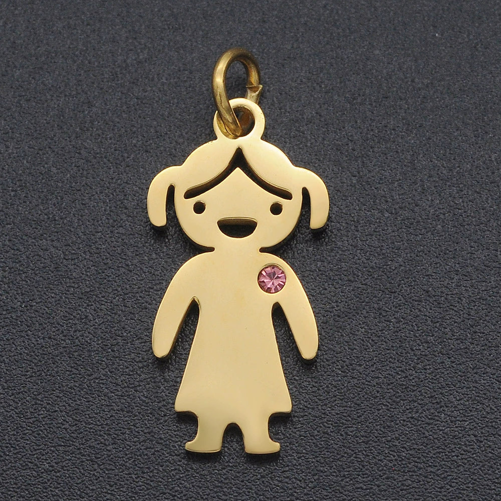 Engravable Stainless Steel Boy Girl Shape Diamond Inlay Pendant (Pk of 5 ) / KC2023