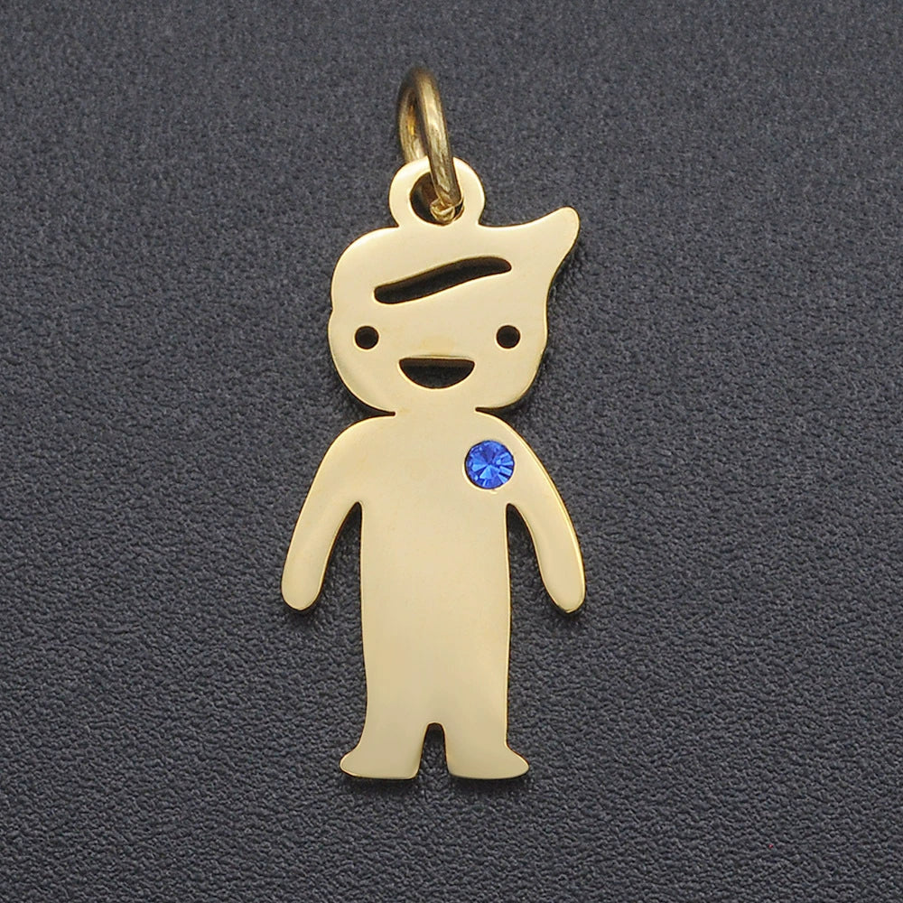 Engravable Stainless Steel Boy Girl Shape Diamond Inlay Pendant (Pk of 5 ) / KC2023