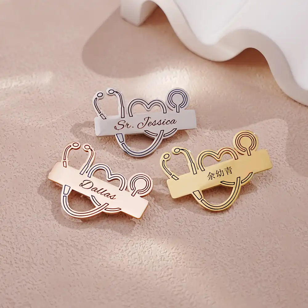 Engravable Stainless Steel Stethoscope brooch / KC4501