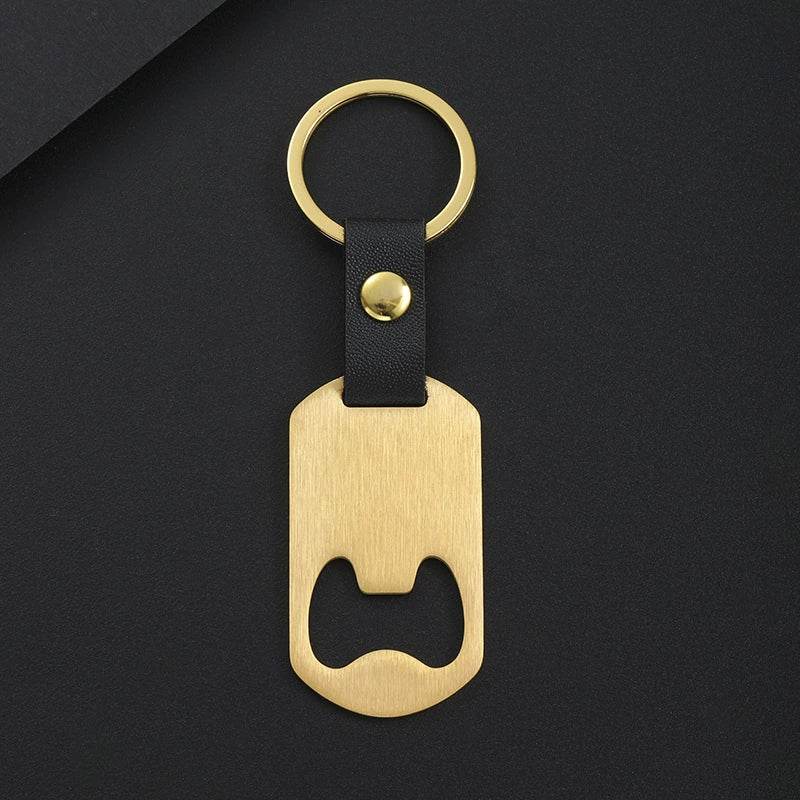 55*30mm Engravable blank stainless steel Leather keychain bottle opener / KC4006