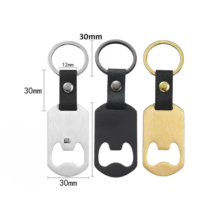 55*30mm Engravable blank stainless steel Leather keychain bottle opener / KC4006