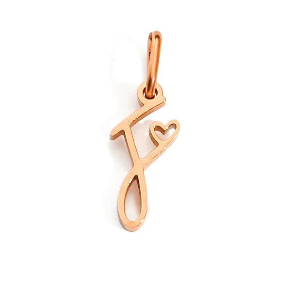 Rose Gold Plated Stainless Steel A-Z Letter Heart Pendant (Pk of 10 ) / KP0004