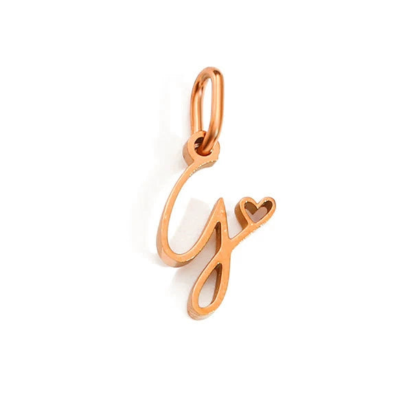 Rose Gold Plated Stainless Steel A-Z Letter Heart Pendant (Pk of 10 ) / KP0004