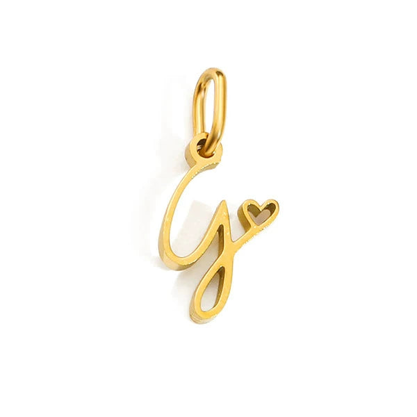 Gold Plated Stainless Steel A-Z Letter Heart Pendant (Pk of 10 ) / KP0003