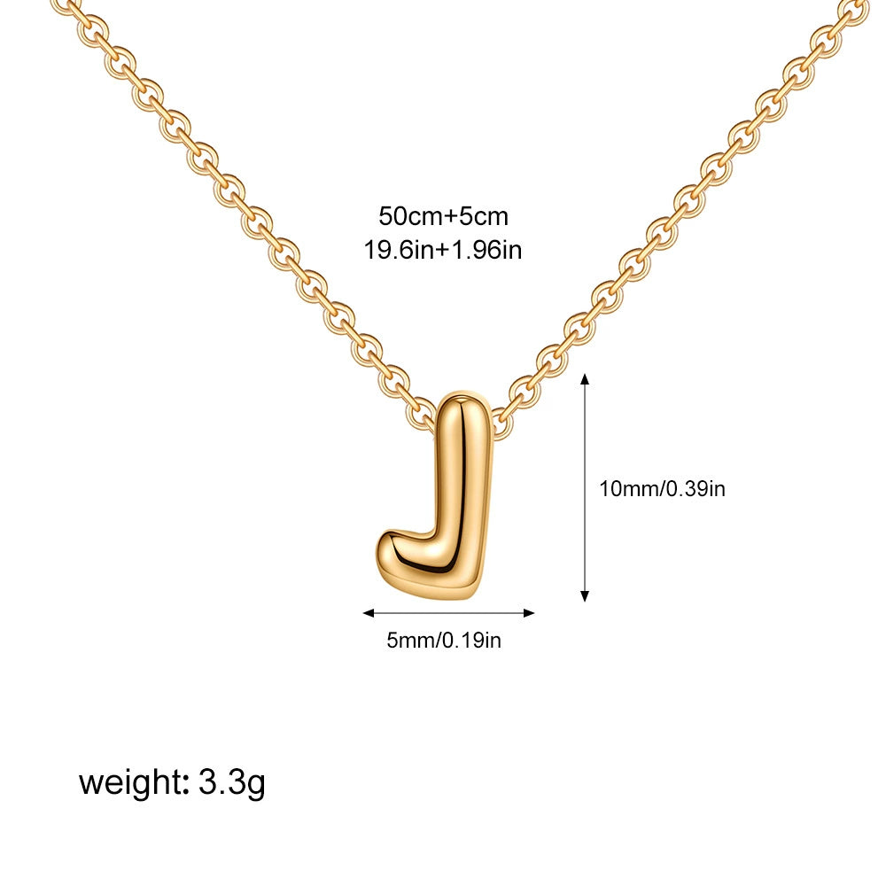 Gold PVD Stainless Steel Chain Copper Bubble Letter Initial Pendant Necklace / KN1024