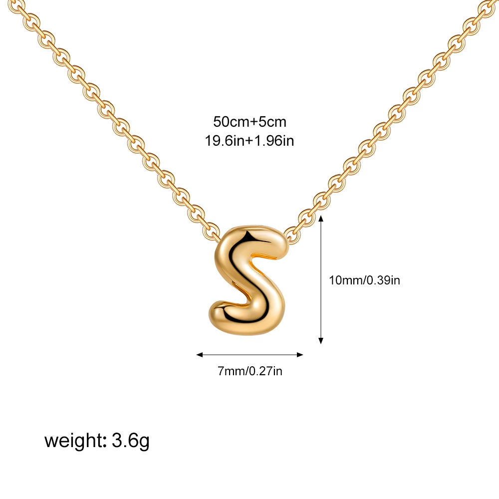 Gold PVD Stainless Steel Chain Copper Bubble Letter Initial Pendant Necklace / KN1024