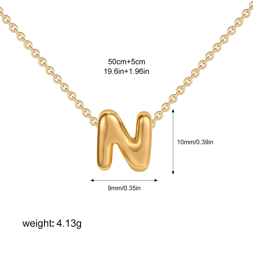 Gold PVD Stainless Steel Chain Copper Bubble Letter Initial Pendant Necklace / KN1024