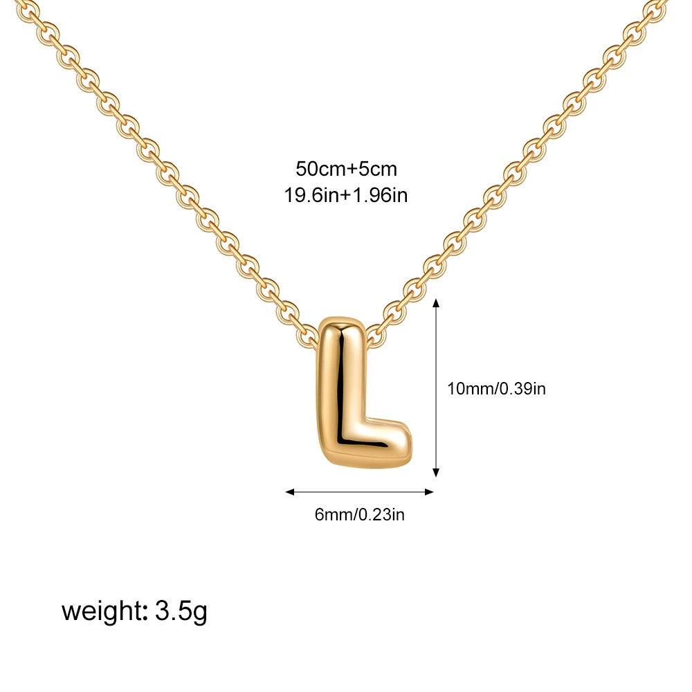 Gold PVD Stainless Steel Chain Copper Bubble Letter Initial Pendant Necklace / KN1024
