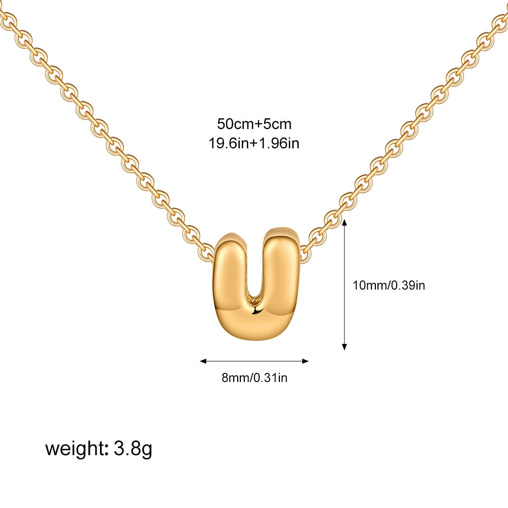 Gold PVD Stainless Steel Chain Copper Bubble Letter Initial Pendant Necklace / KN1024