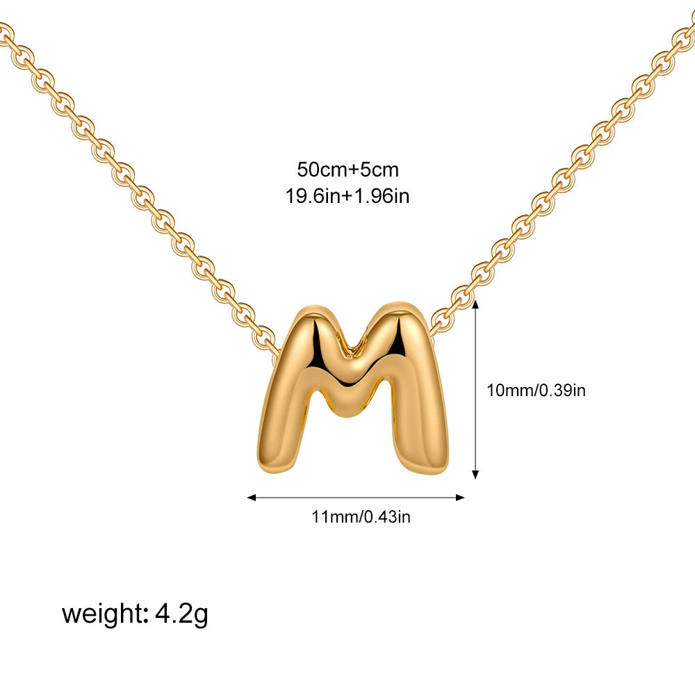 Gold PVD Stainless Steel Chain Copper Bubble Letter Initial Pendant Necklace / KN1024