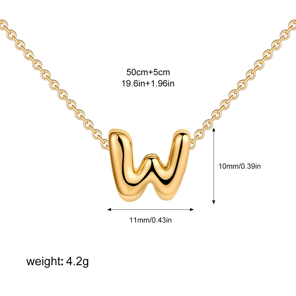 Gold PVD Stainless Steel Chain Copper Bubble Letter Initial Pendant Necklace / KN1024