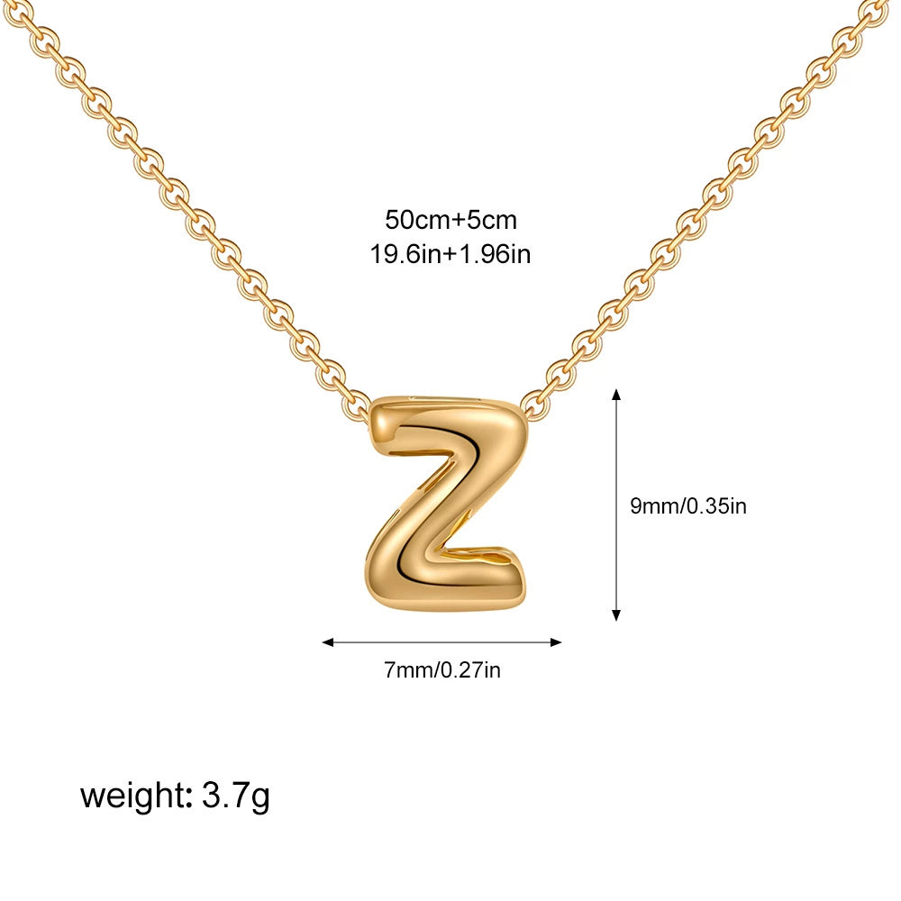 Gold PVD Stainless Steel Chain Copper Bubble Letter Initial Pendant Necklace / KN1024