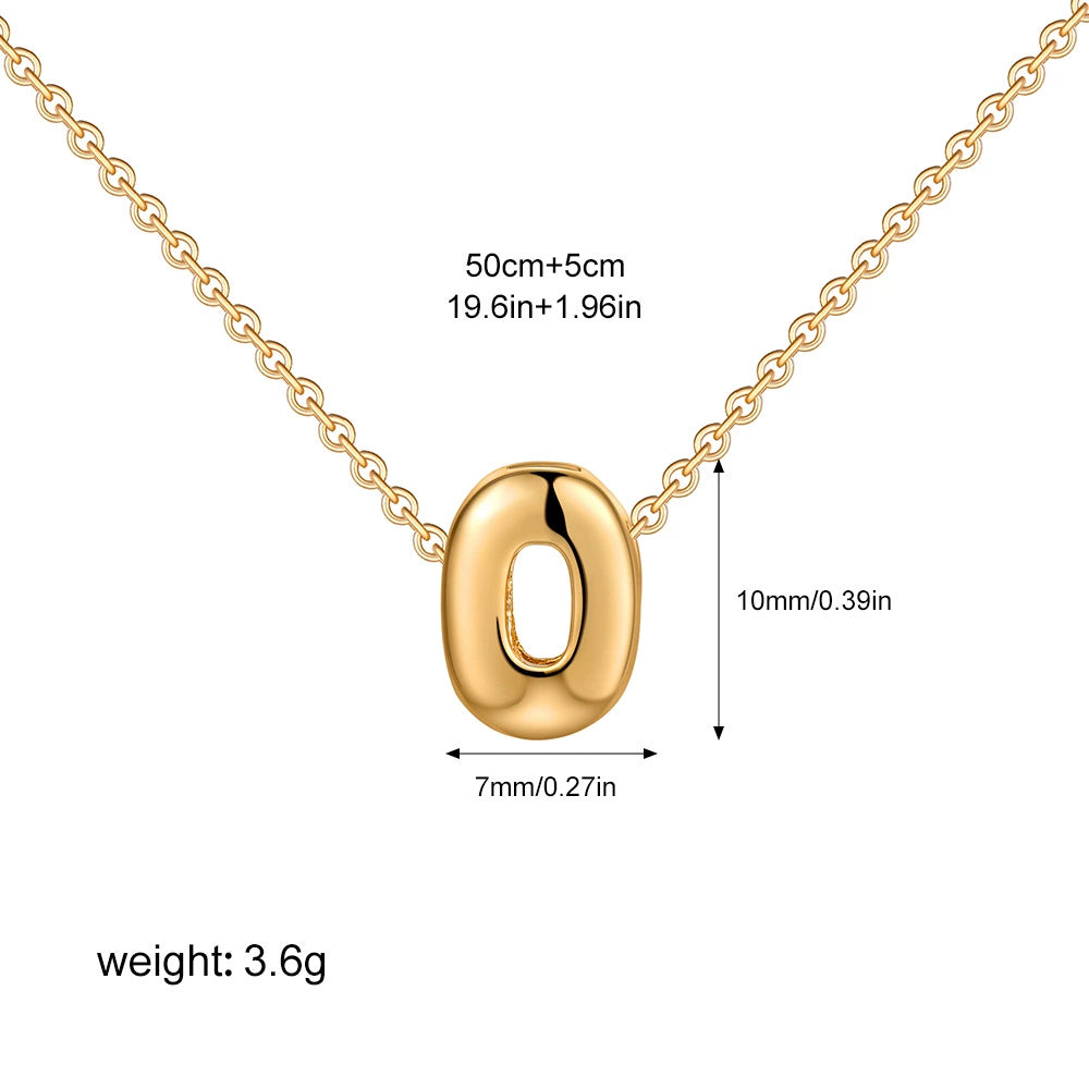 Gold PVD Stainless Steel Chain Copper Bubble Letter Initial Pendant Necklace / KN1024