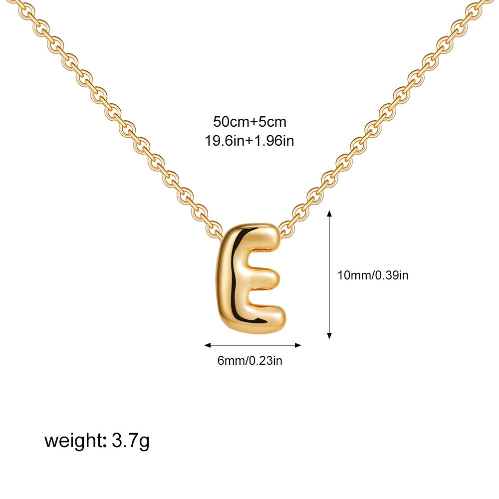 Gold PVD Stainless Steel Chain Copper Bubble Letter Initial Pendant Necklace / KN1024