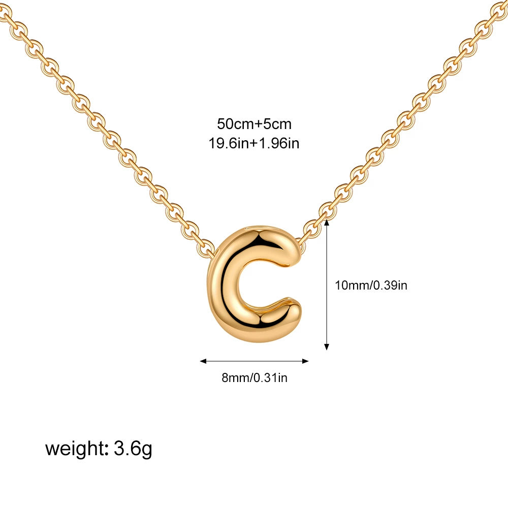 Gold PVD Stainless Steel Chain Copper Bubble Letter Initial Pendant Necklace / KN1024